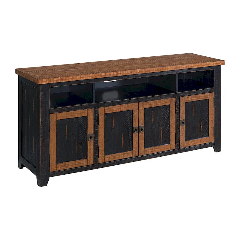 Meuble TV en bois massif de 165 cm de large avec rangement