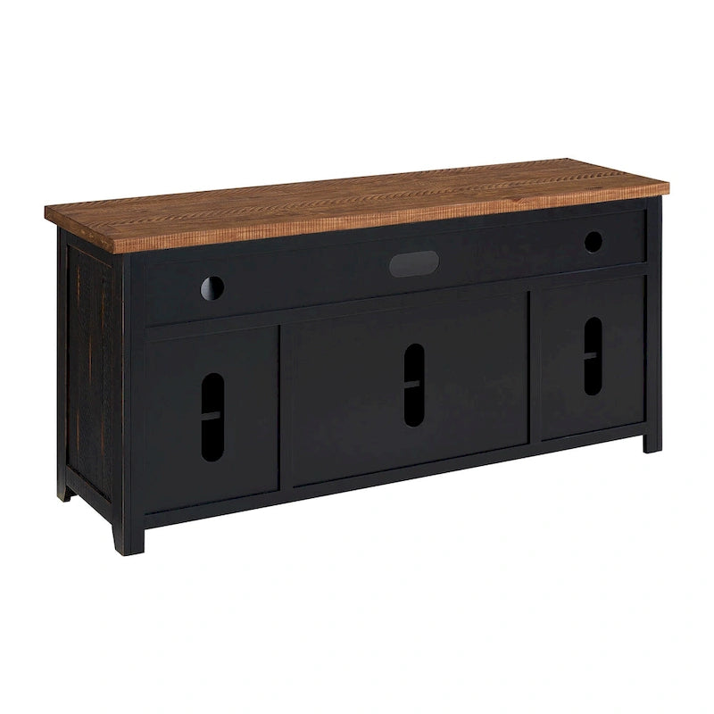 Meuble TV en bois massif de 165 cm de large avec rangement