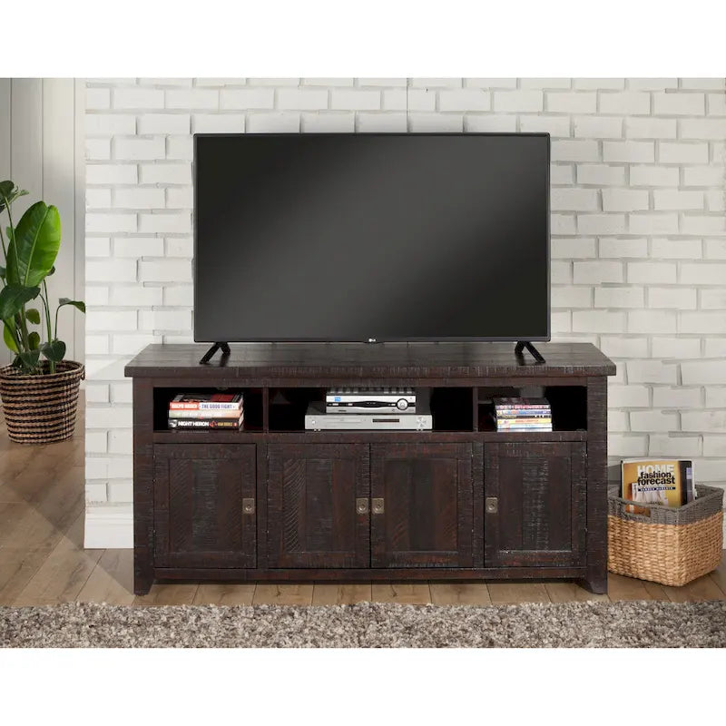 Meuble TV en bois massif de 165 cm de large avec rangement