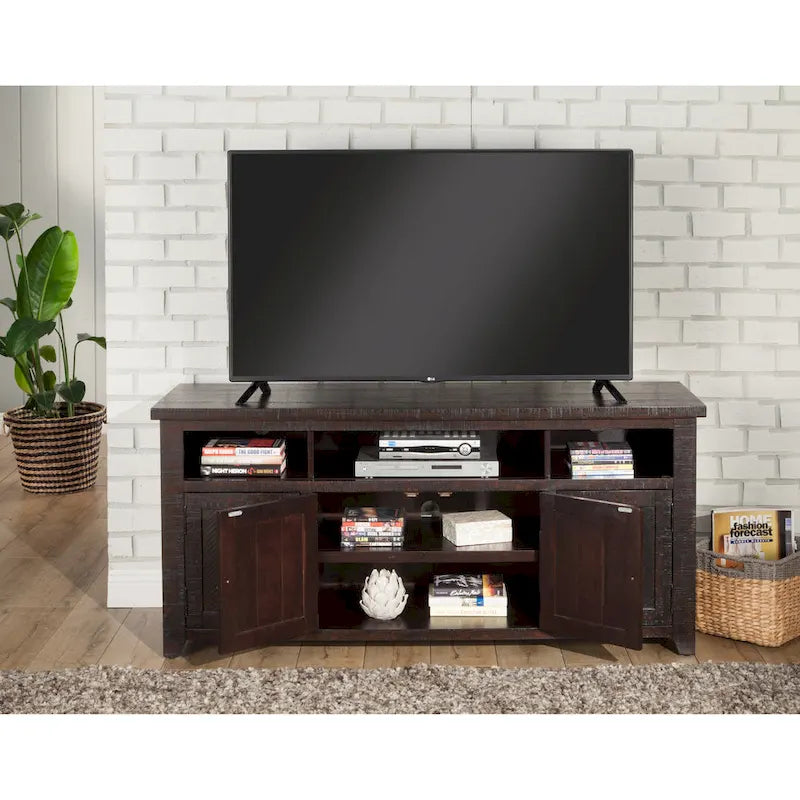 Meuble TV en bois massif de 165 cm de large avec rangement