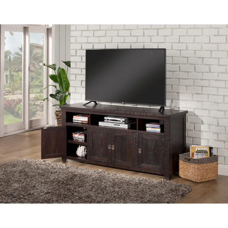 Meuble TV en bois massif de 165 cm de large avec rangement