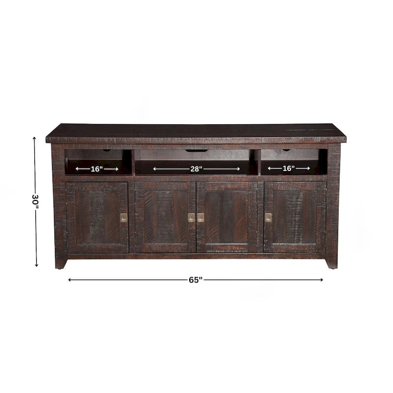 Meuble TV en bois massif de 165 cm de large avec rangement