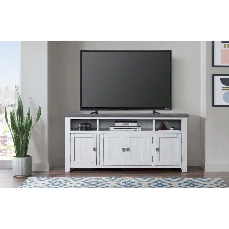 Meuble TV en bois massif de 165 cm de large avec rangement