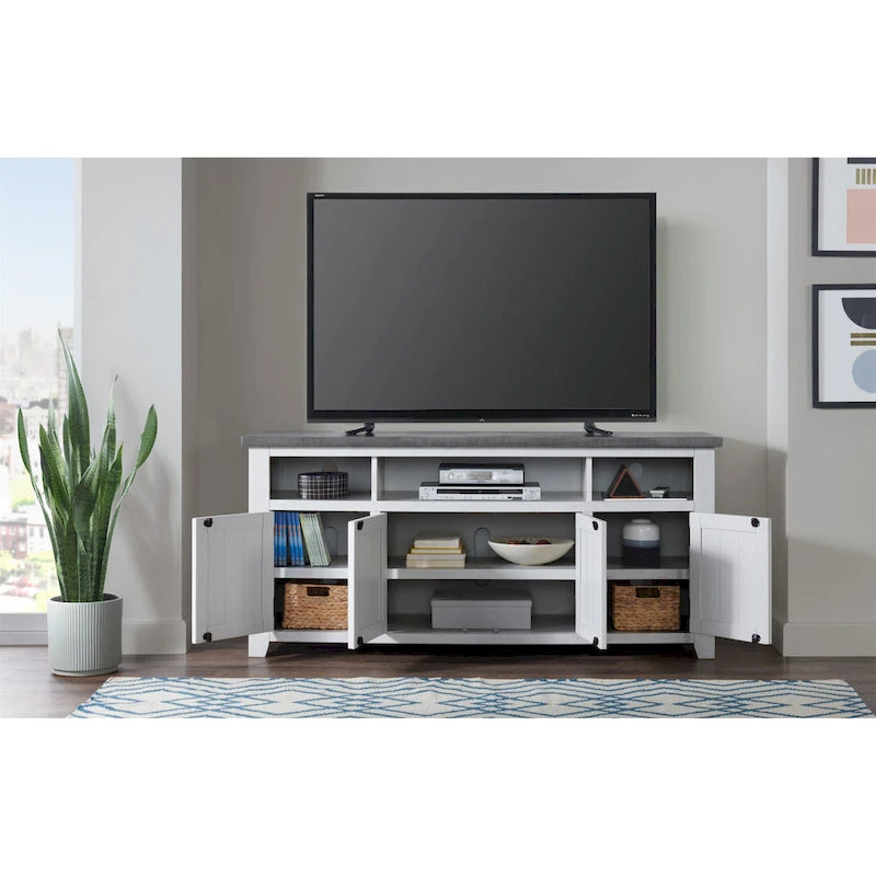 Meuble TV en bois massif de 165 cm de large avec rangement