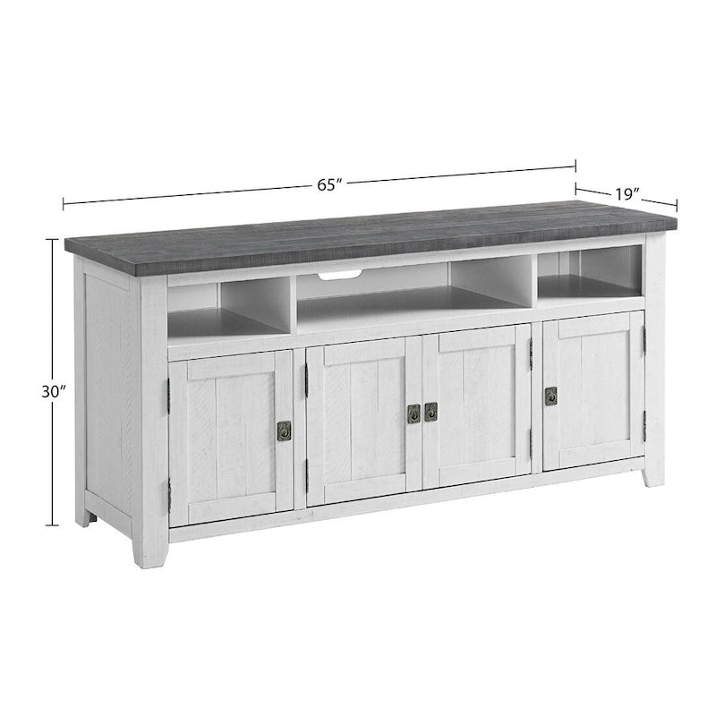 Meuble TV en bois massif de 165 cm de large avec rangement