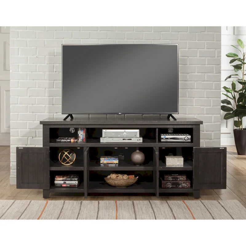 Meuble TV en bois massif de 165 cm de large avec rangement