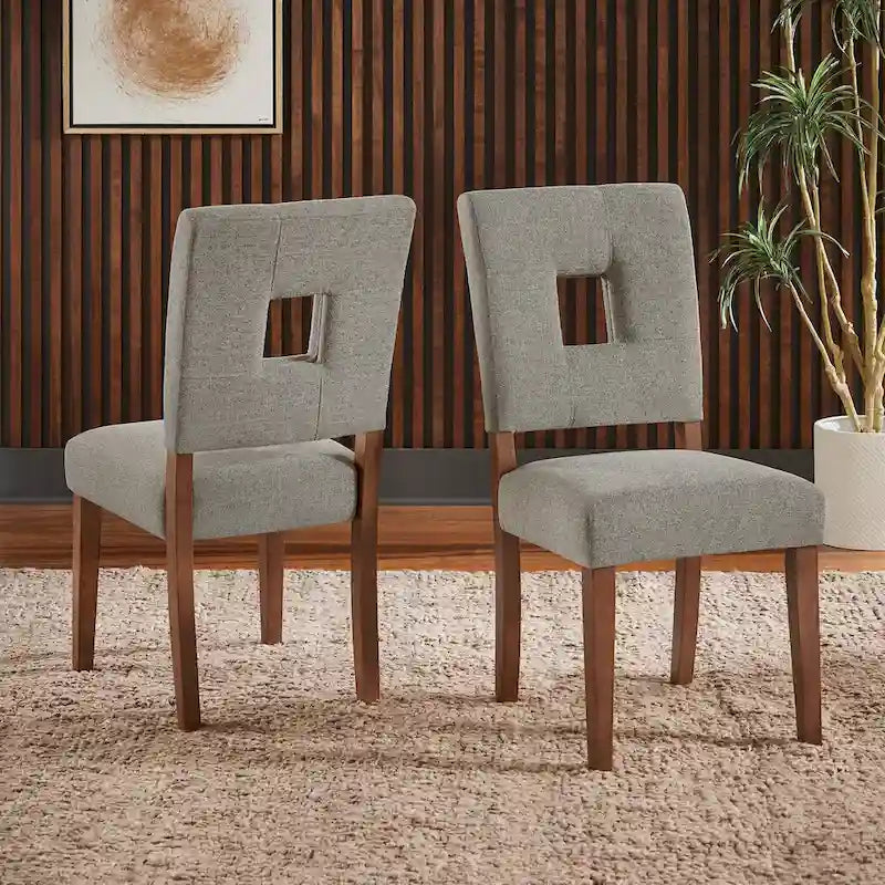 Chaise de salle à manger capitonnée en tissu avec dossier en trou de serrure