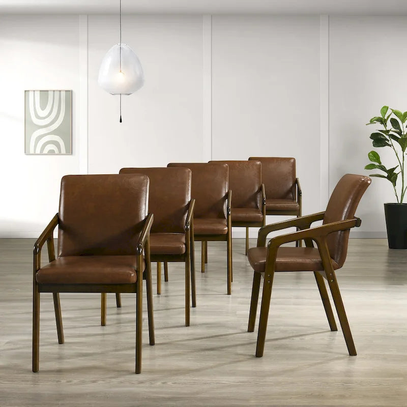 Chaise de salle à manger rembourrée rustique simple avec accoudoirs en bois