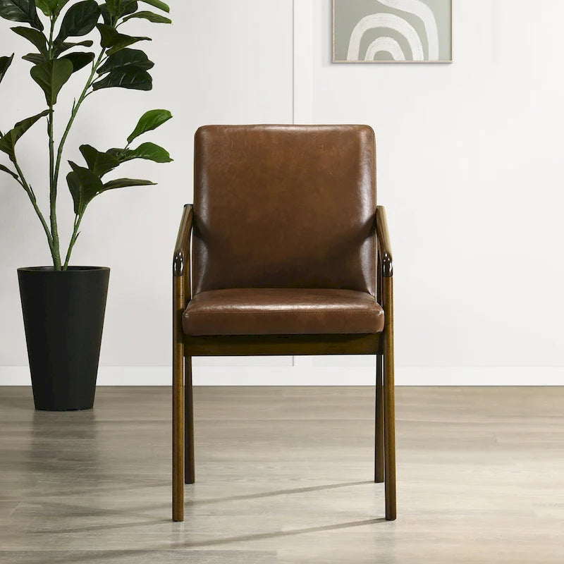 Chaise de salle à manger rembourrée rustique simple avec accoudoirs en bois