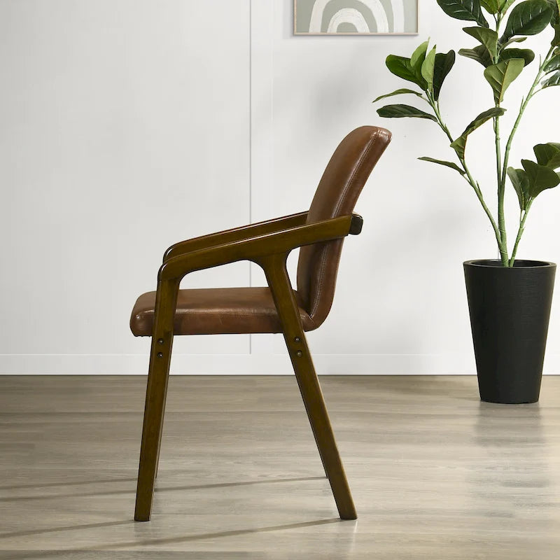 Chaise de salle à manger rembourrée rustique simple avec accoudoirs en bois
