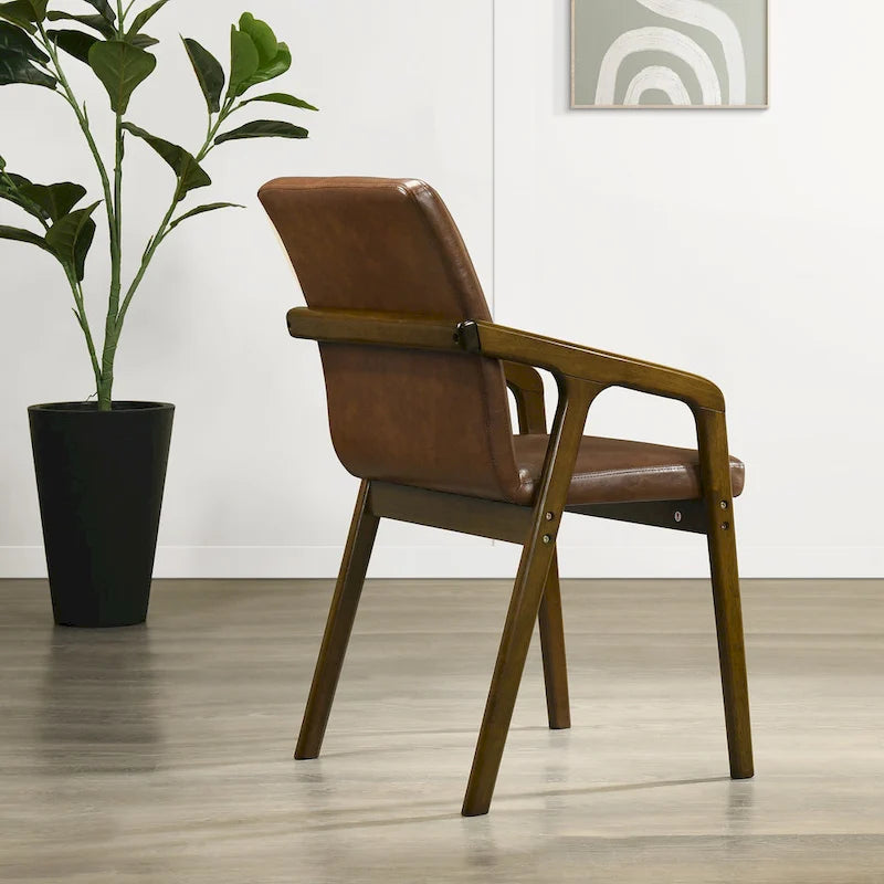Chaise de salle à manger rembourrée rustique simple avec accoudoirs en bois