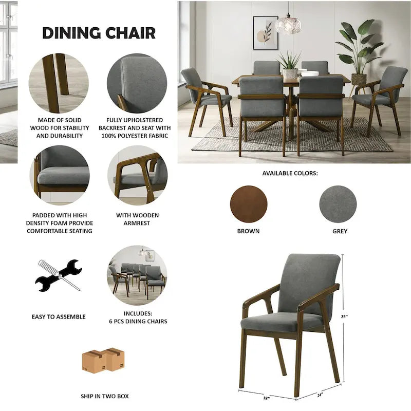 Chaise de salle à manger rembourrée rustique simple avec accoudoirs en bois