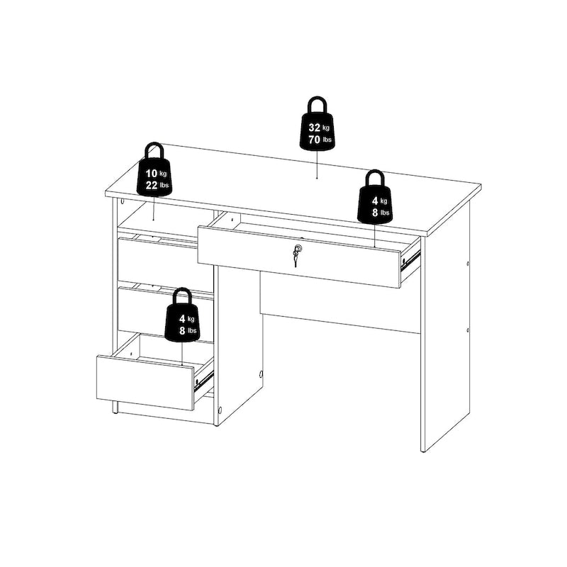 Bureau d'ordinateur avec 4 tiroirs et étagère ouverte