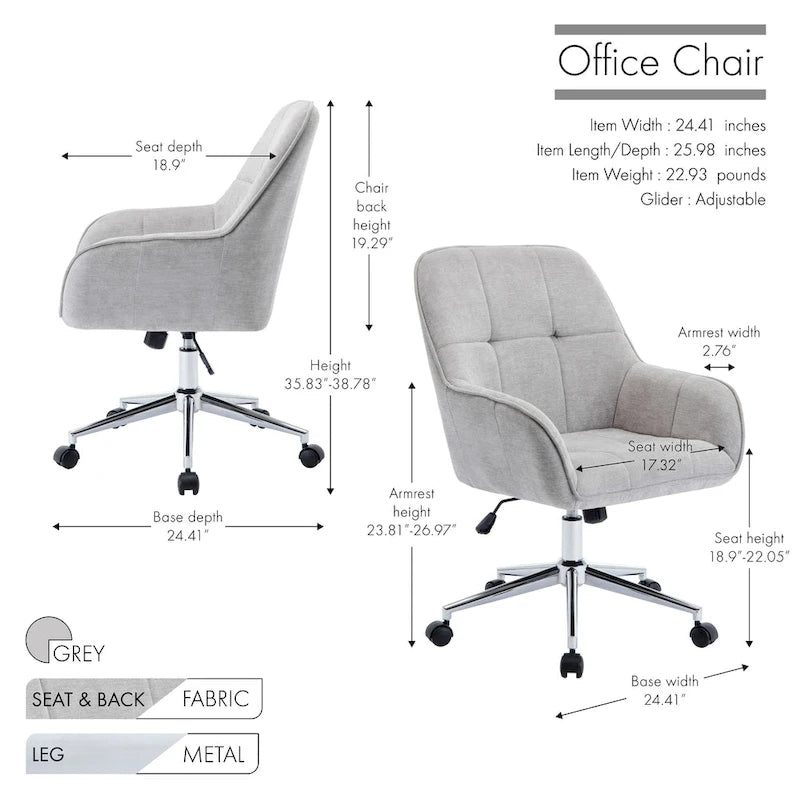 Chaise de bureau à domicile avec accoudoirs, réglable en hauteur
