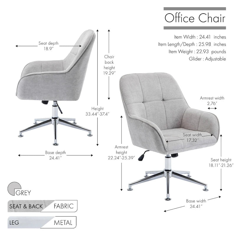 Chaise de bureau à domicile avec accoudoirs, réglable en hauteur
