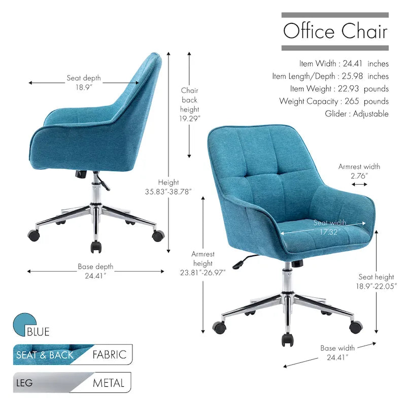 Chaise de bureau à domicile avec accoudoirs, réglable en hauteur