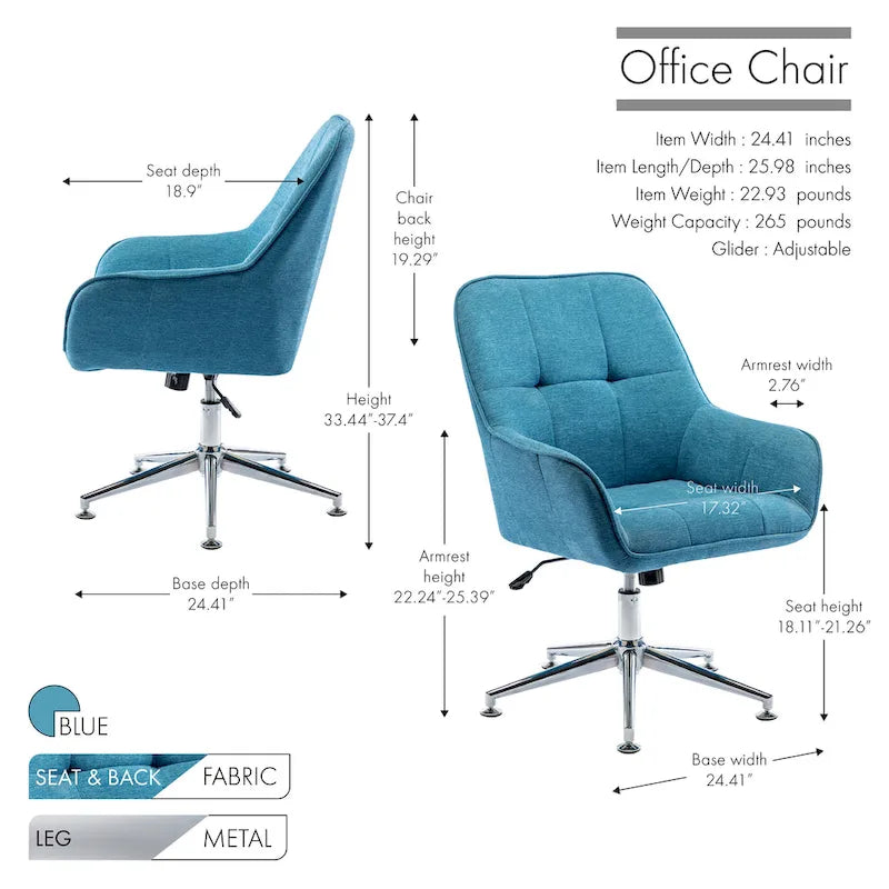 Chaise de bureau à domicile avec accoudoirs, réglable en hauteur