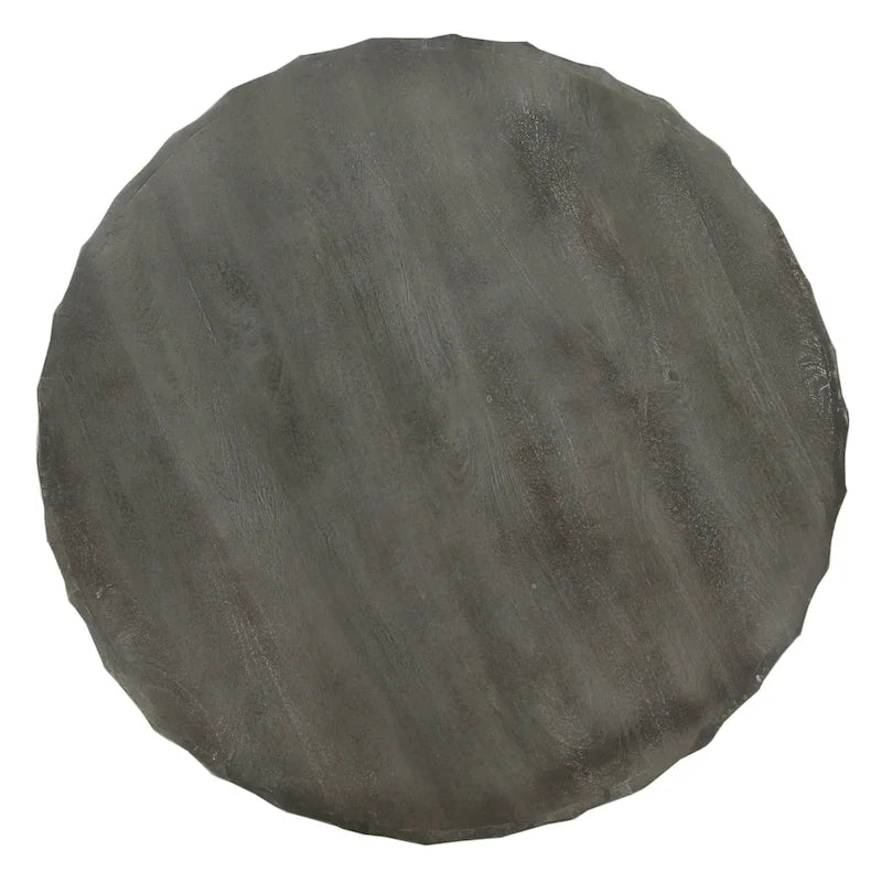 Table basse ronde en bois de 33 pouces avec motif géométrique sculpté, gris