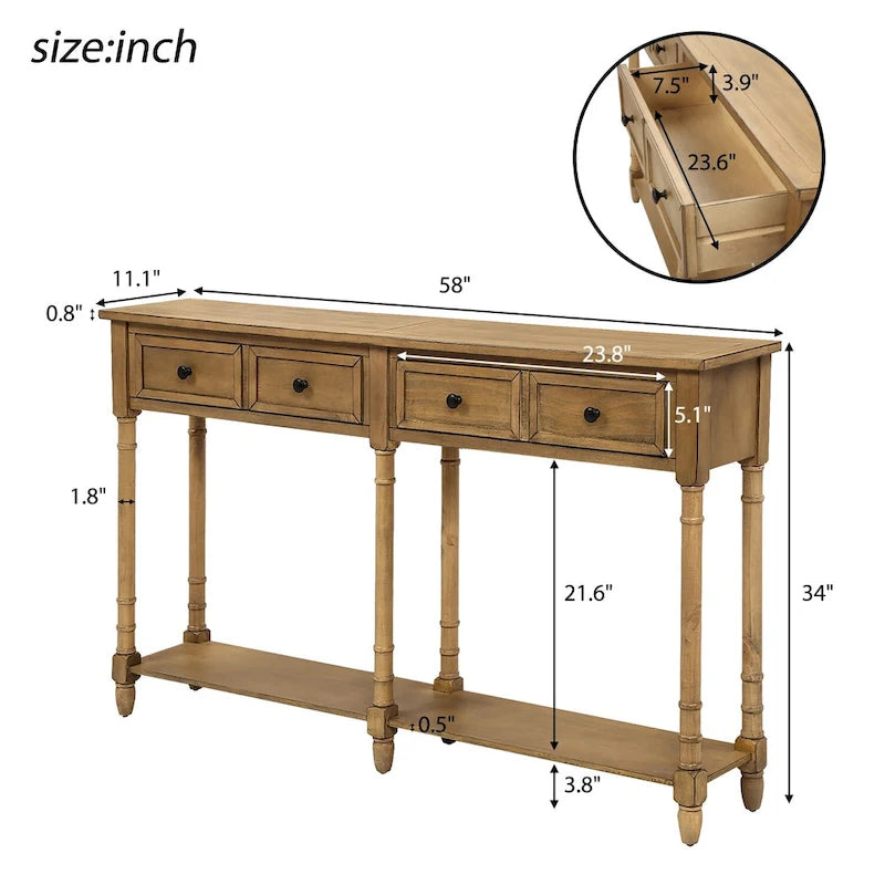 Console 2 tiroirs avec étagère inférieure