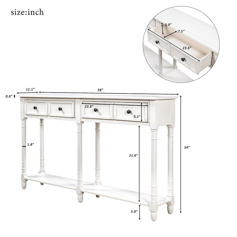 Console 2 tiroirs avec étagère inférieure