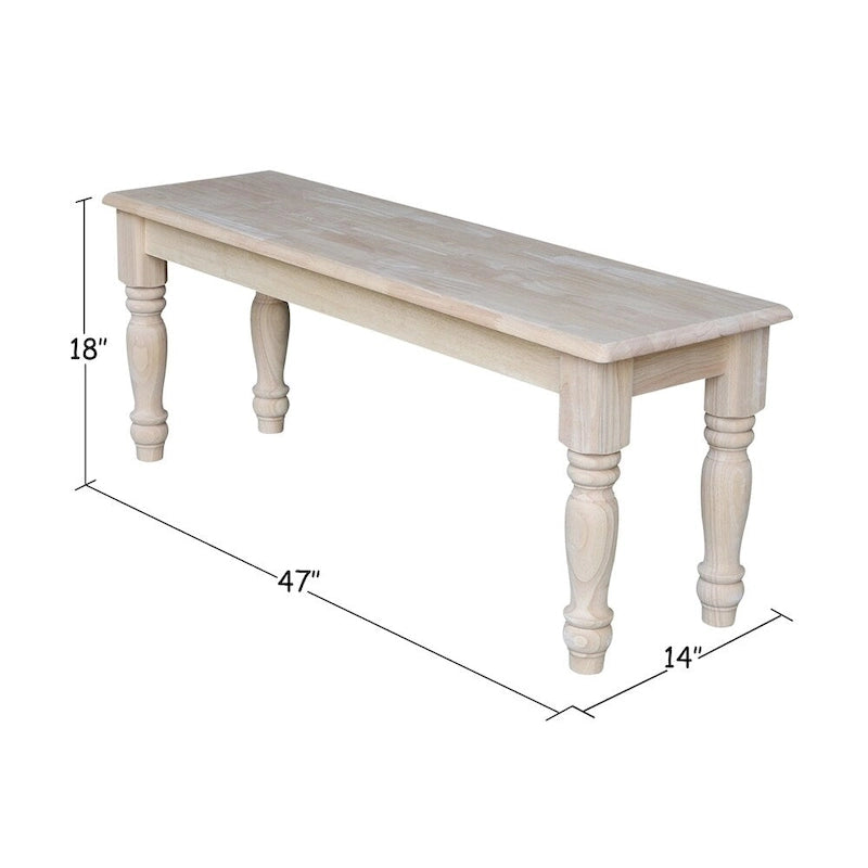 Banc de salle à manger inachevé en bois massif