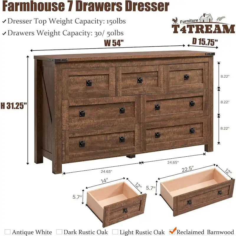 Commode 7 tiroirs style ferme avec porte de grange