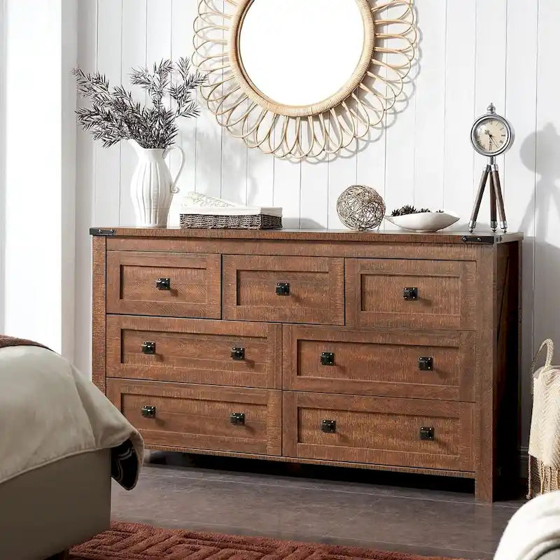 Commode 7 tiroirs style ferme avec porte de grange