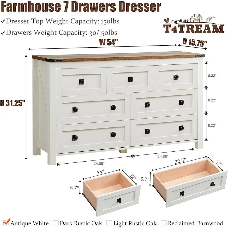 Commode 7 tiroirs style ferme avec porte de grange