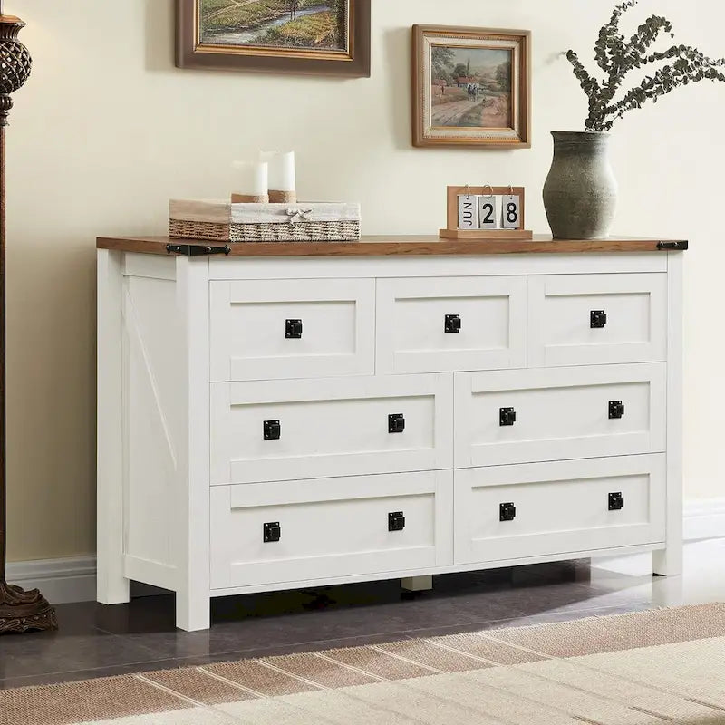 Commode 7 tiroirs style ferme avec porte de grange