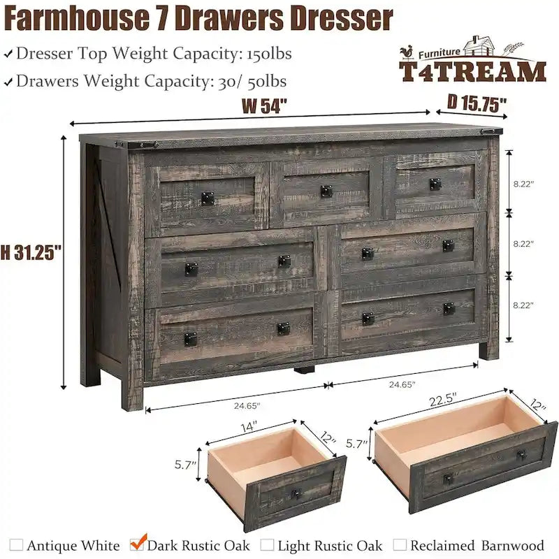 Commode 7 tiroirs style ferme avec porte de grange