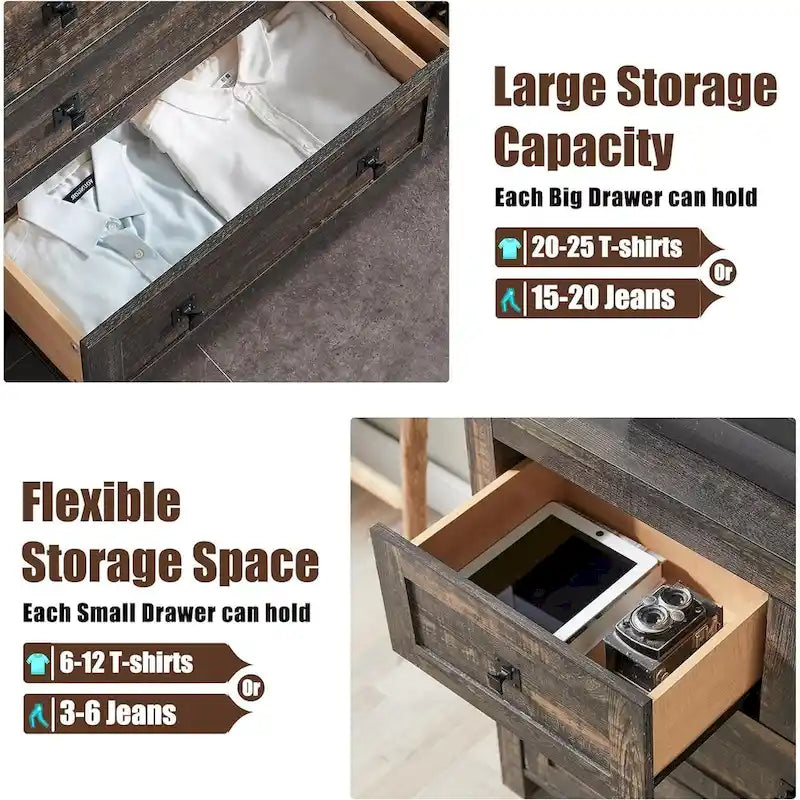 Commode 7 tiroirs style ferme avec porte de grange