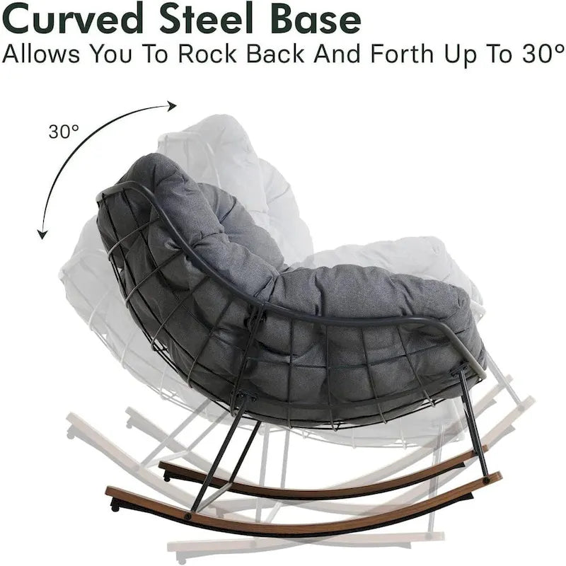 Grand fauteuil à bascule de patio, chaise œuf autoportante intérieure-extérieure avec coussin pour jardin et arrière-cour