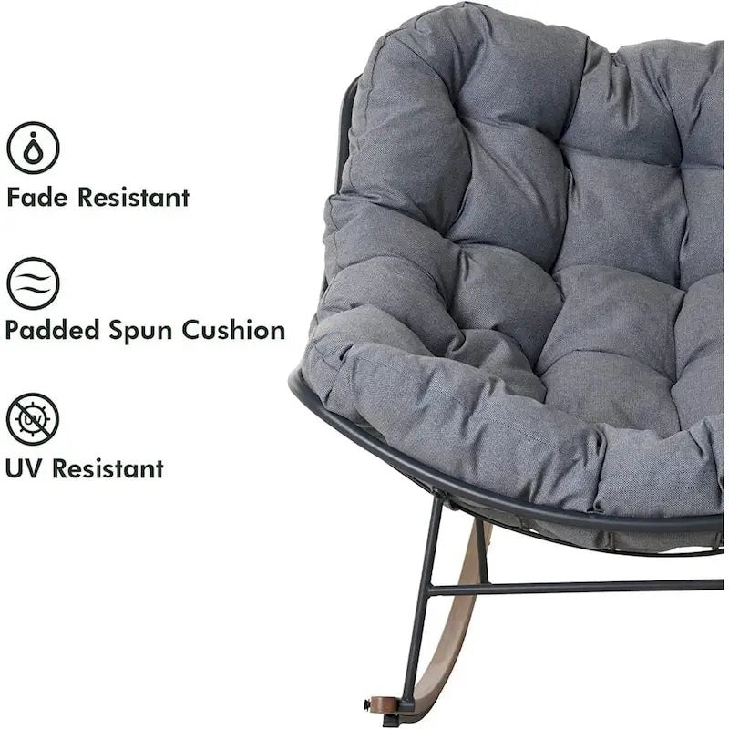 Grand fauteuil à bascule de patio, chaise œuf autoportante intérieure-extérieure avec coussin pour jardin et arrière-cour