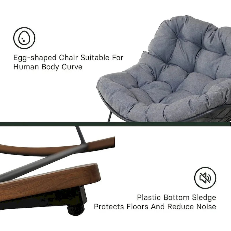 Grand fauteuil à bascule de patio, chaise œuf autoportante intérieure-extérieure avec coussin pour jardin et arrière-cour