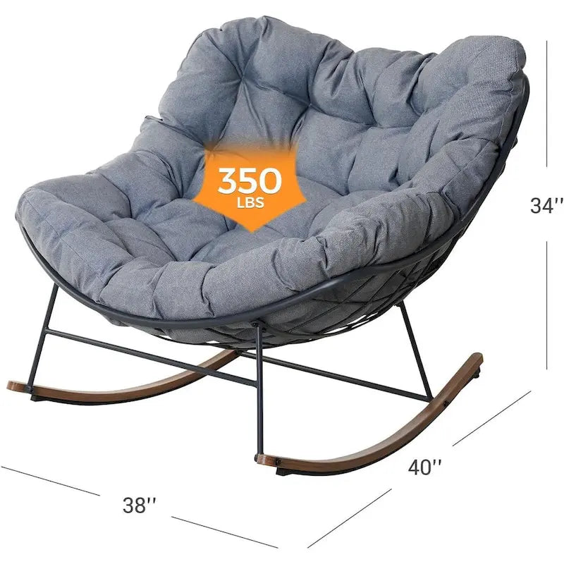 Grand fauteuil à bascule de patio, chaise œuf autoportante intérieure-extérieure avec coussin pour jardin et arrière-cour