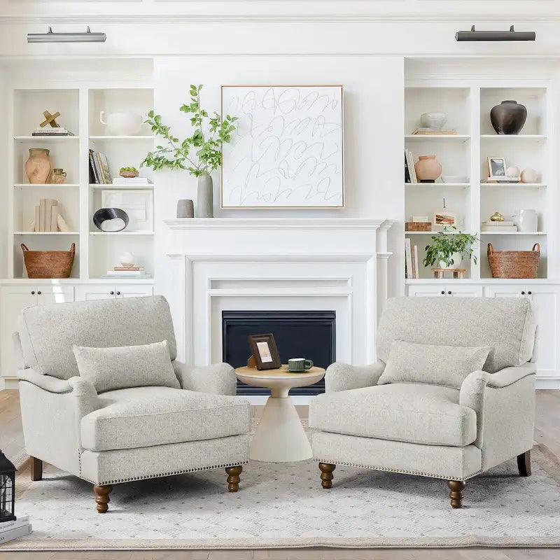 Fauteuil d'appoint moderne avec accoudoirs, rembourré, avec cadre en bois massif et coussin lombaire