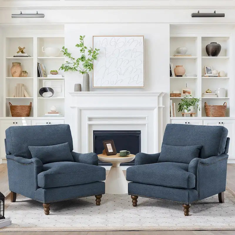 Fauteuil d'appoint moderne avec accoudoirs, rembourré, avec cadre en bois massif et coussin lombaire