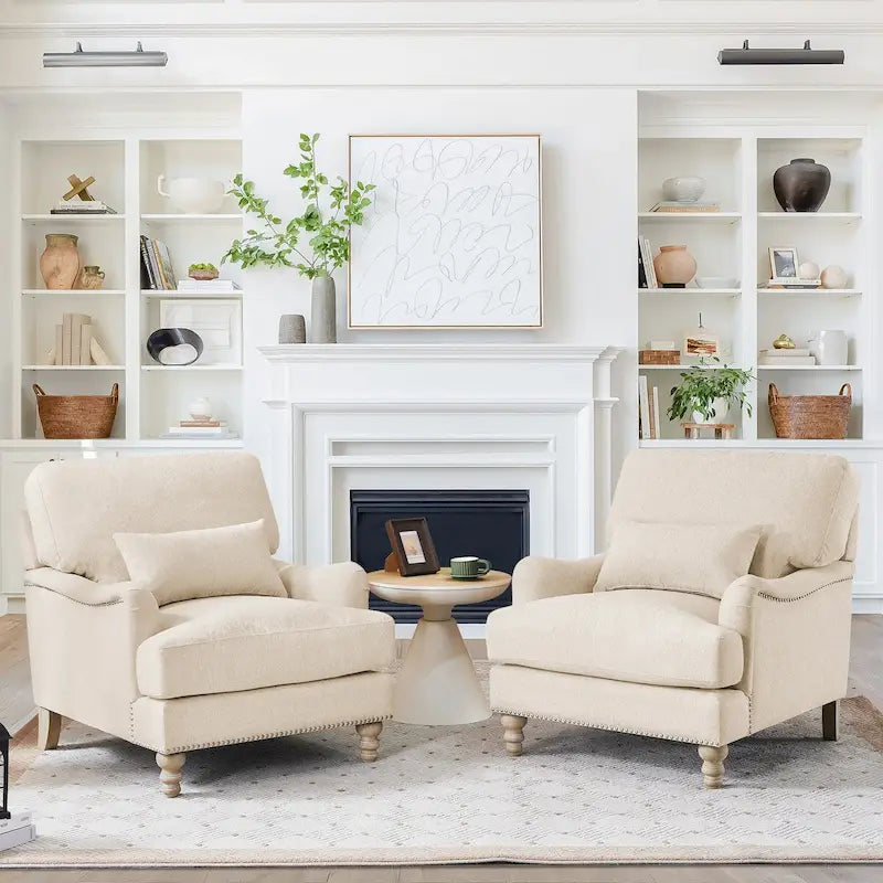 Fauteuil d'appoint moderne avec accoudoirs, rembourré, avec cadre en bois massif et coussin lombaire