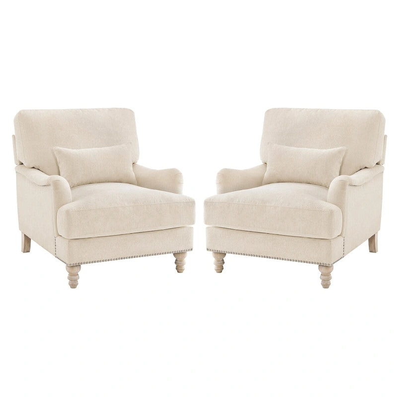 Fauteuil d'appoint moderne avec accoudoirs, rembourré, avec cadre en bois massif et coussin lombaire