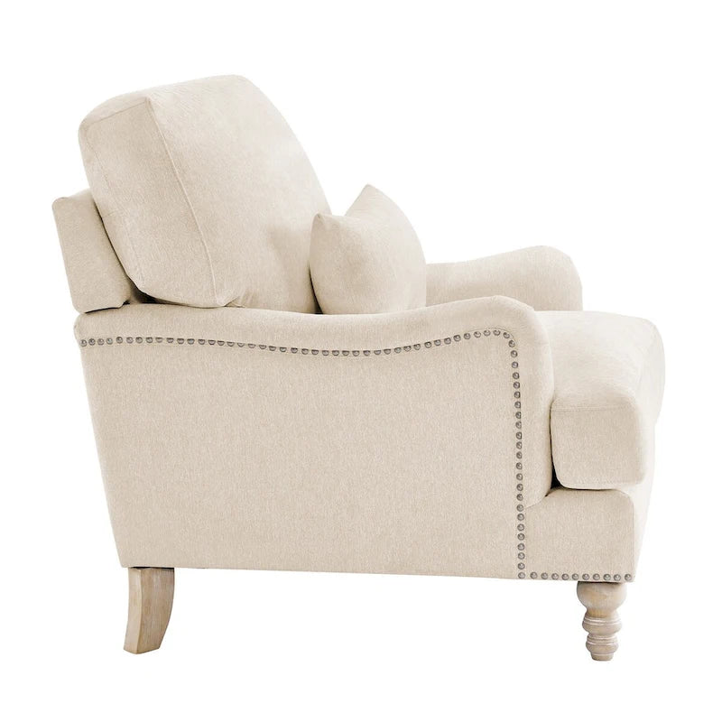 Fauteuil d'appoint moderne avec accoudoirs, rembourré, avec cadre en bois massif et coussin lombaire