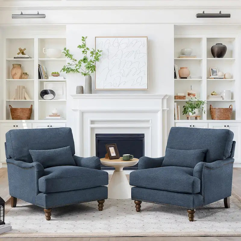 Fauteuil d'appoint moderne avec accoudoirs, rembourré, avec cadre en bois massif et coussin lombaire