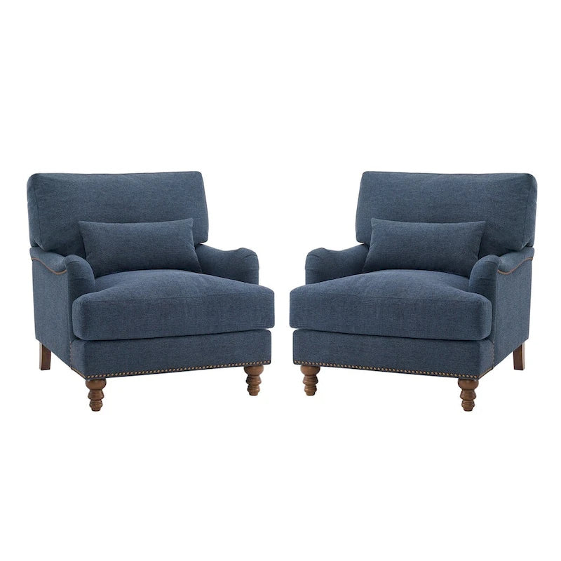 Fauteuil d'appoint moderne avec accoudoirs, rembourré, avec cadre en bois massif et coussin lombaire