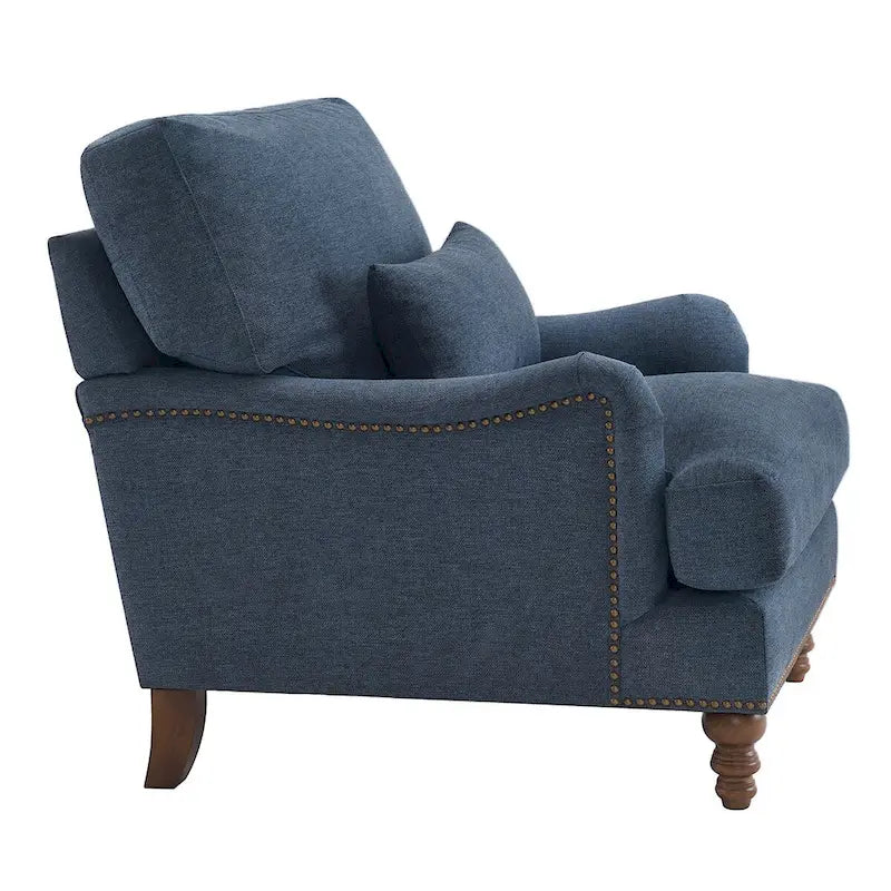 Fauteuil d'appoint moderne avec accoudoirs, rembourré, avec cadre en bois massif et coussin lombaire
