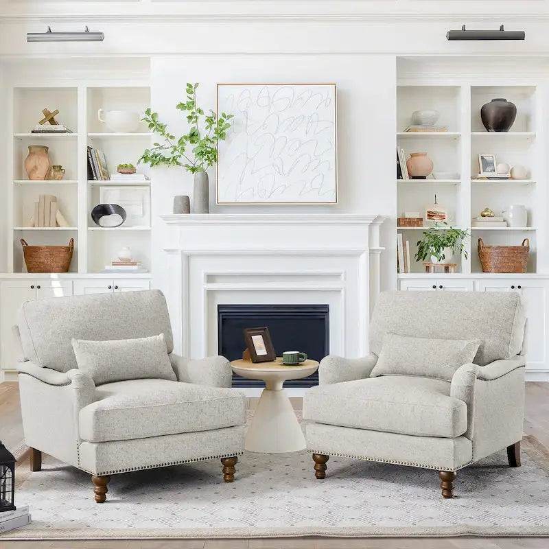 Fauteuil d'appoint moderne avec accoudoirs, rembourré, avec cadre en bois massif et coussin lombaire