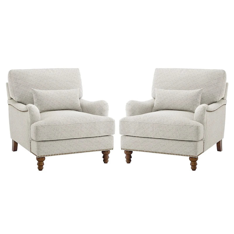 Fauteuil d'appoint moderne avec accoudoirs, rembourré, avec cadre en bois massif et coussin lombaire