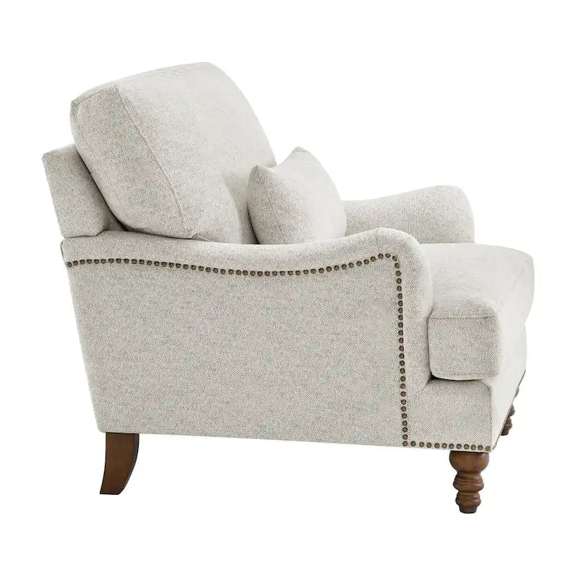 Fauteuil d'appoint moderne avec accoudoirs, rembourré, avec cadre en bois massif et coussin lombaire