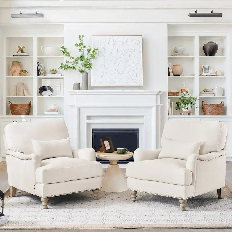 Fauteuil d'appoint moderne avec accoudoirs, rembourré, avec cadre en bois massif et coussin lombaire