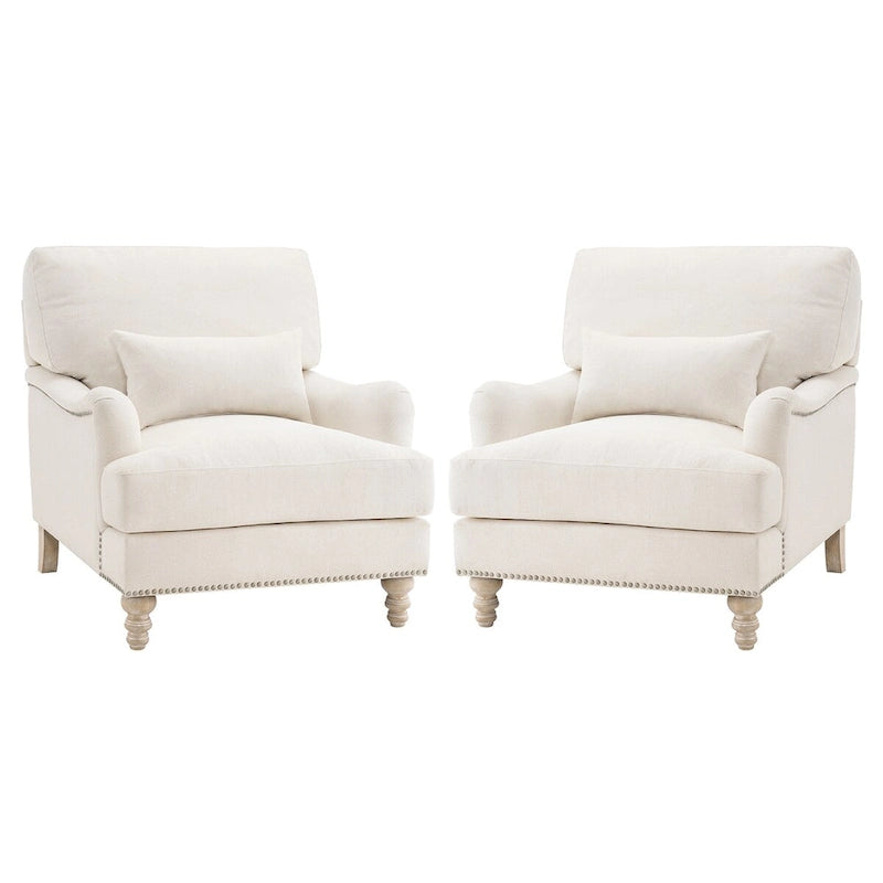 Fauteuil d'appoint moderne avec accoudoirs, rembourré, avec cadre en bois massif et coussin lombaire