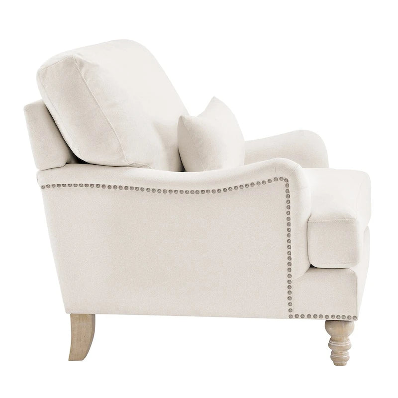 Fauteuil d'appoint moderne avec accoudoirs, rembourré, avec cadre en bois massif et coussin lombaire