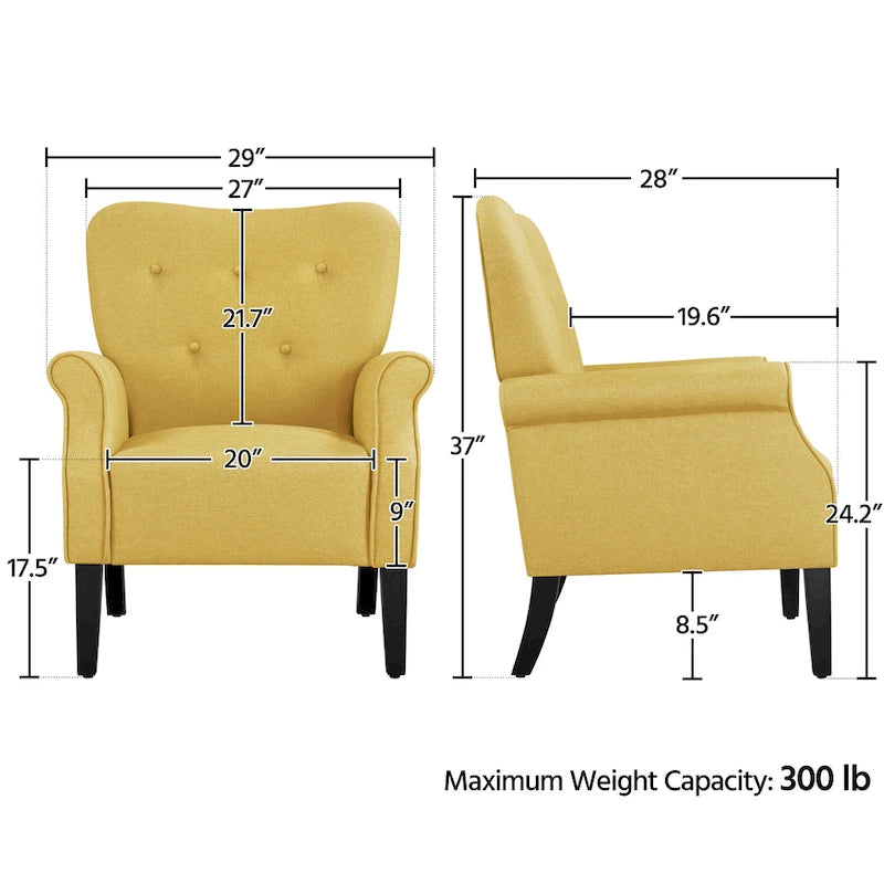 Fauteuil d'appoint rembourré en tissu polyester moderne pour le salon